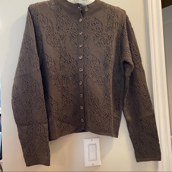 Vintage Brown Wool Lace Floral Cardigan - Picture 11 of 14